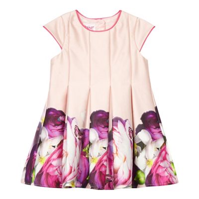 Baby girls' pink floral print pleated dress